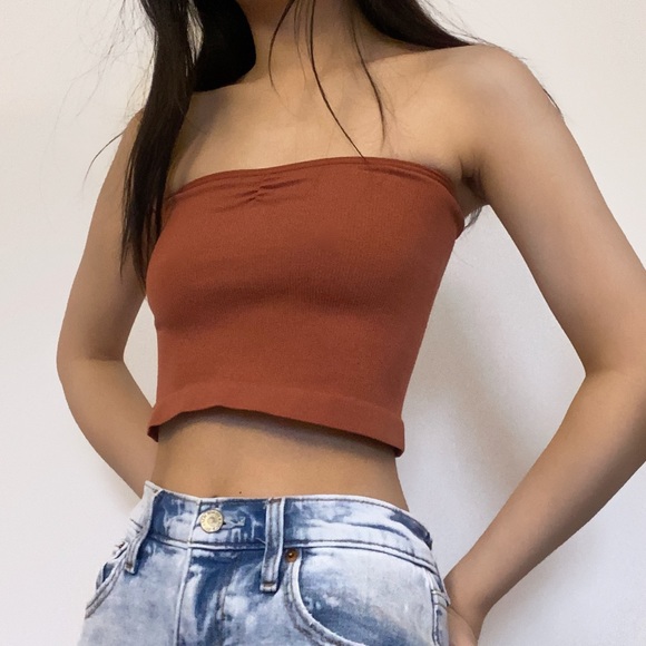 Brown ribbed tube top - Picture 2 of 2